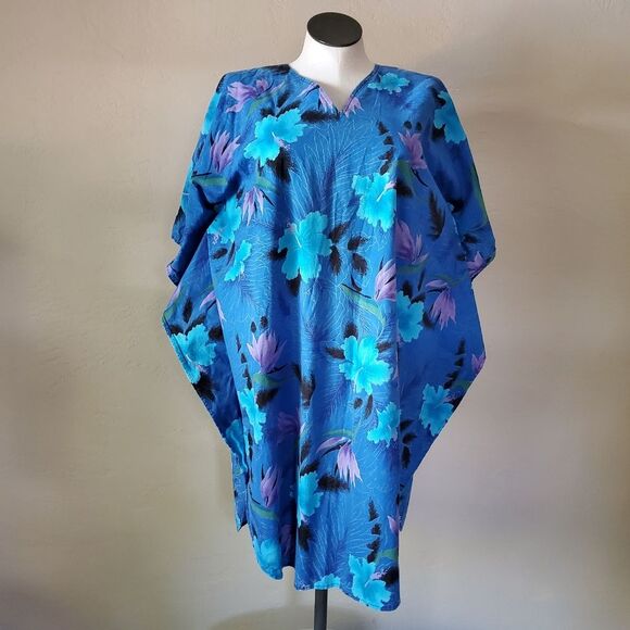 Vintage 70s Hawaiian blue kaftan Xl - Picture 1 of 6